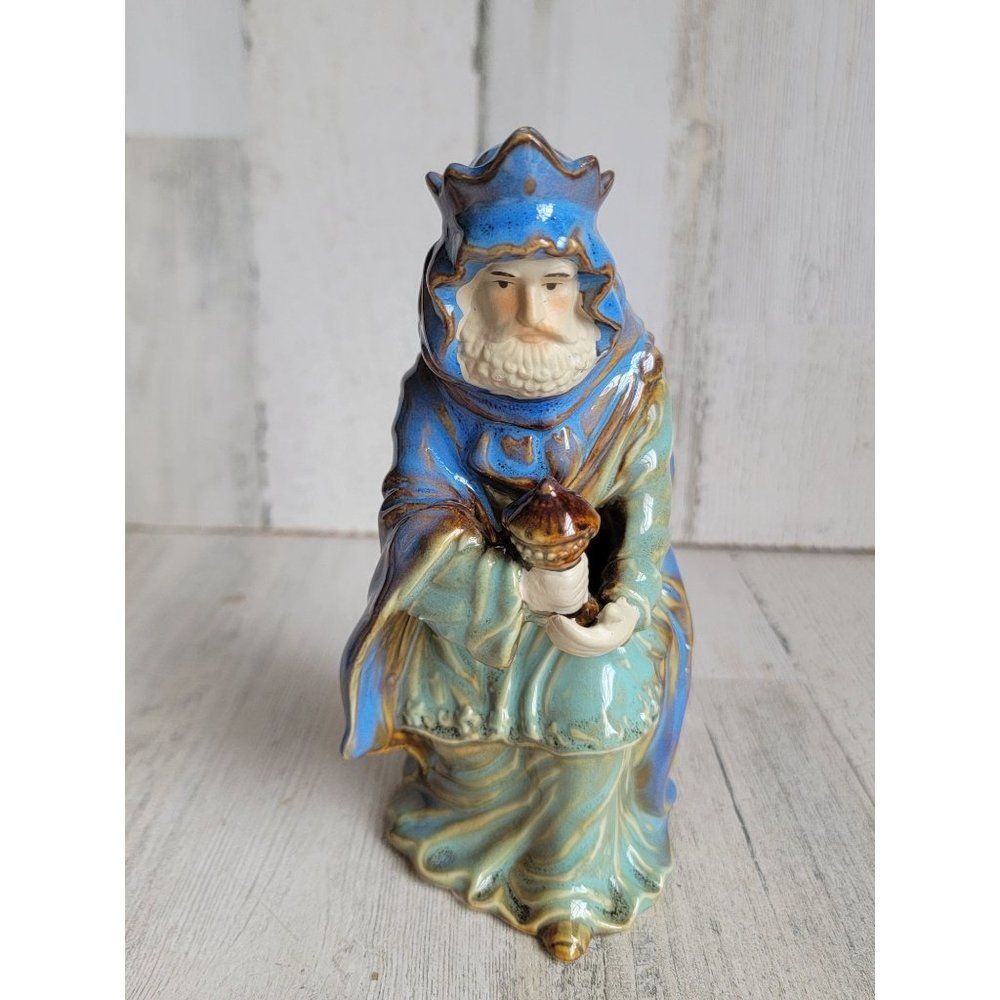 Ceramic nativity scene 3 Kingsman blue figure religious Bible